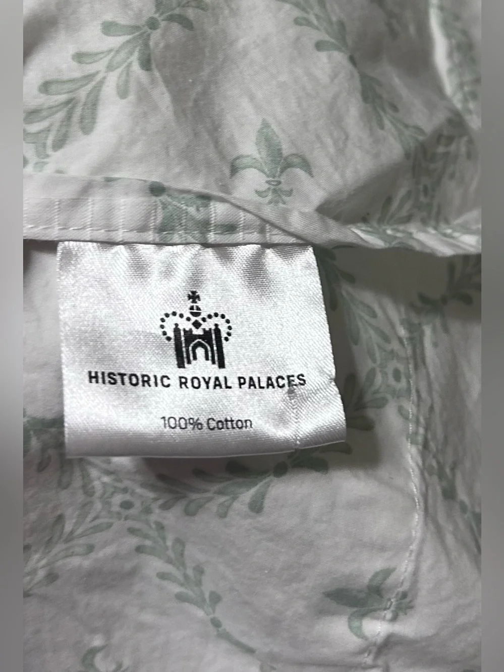 Historic Royal Palaces QUEEN Flat Sheet  Only Fleur de Lis White/Seafoam Cotton